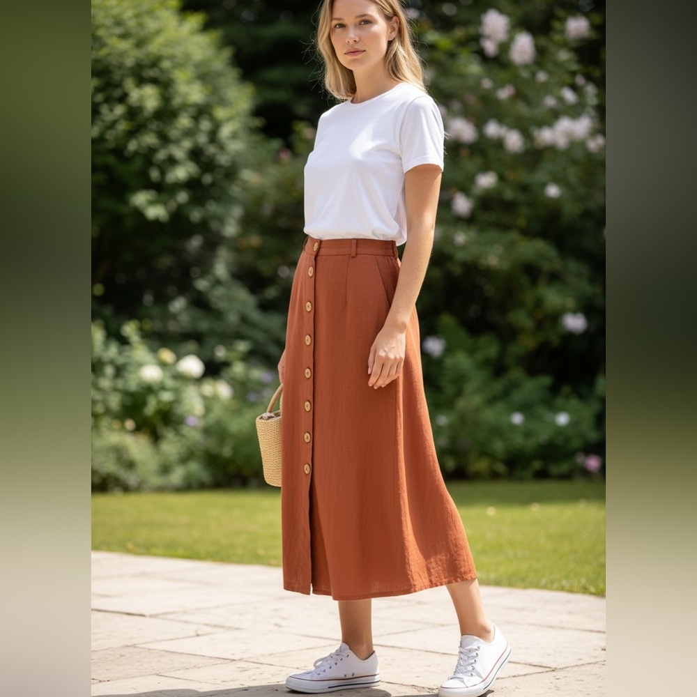 Bonpoint Terracotta Brown Button-Down Skirt 1